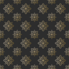 Mandala Seamless Pattern vector on black background, Decorative eastern design elements, illustration Vector EPS 10