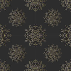Mandala Seamless Pattern vector on black background, Decorative eastern design elements, illustration Vector EPS 10