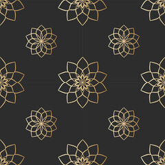 Mandala Seamless Pattern vector on black background, Decorative eastern design elements, illustration Vector EPS 10