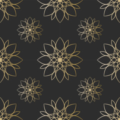 Mandala Seamless Pattern vector on black background, Decorative eastern design elements, illustration Vector EPS 10