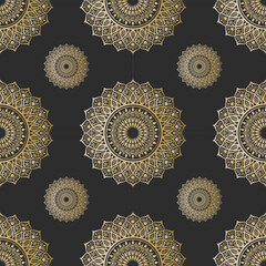 Mandala Seamless Pattern vector on black background, Decorative eastern design elements, illustration Vector EPS 10