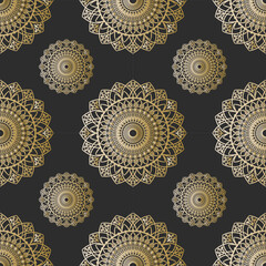 Mandala Seamless Pattern vector on black background, Decorative eastern design elements, illustration Vector EPS 10