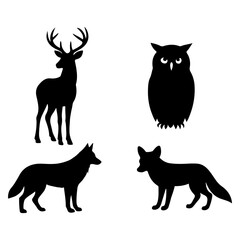 Forest Wildlife Silhouette Vector Bundle – Black Fill Animal Clipart
