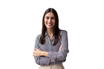 Portrait of a businesswoman smiling with crossed arms on a transparent background, ready to be used in any project