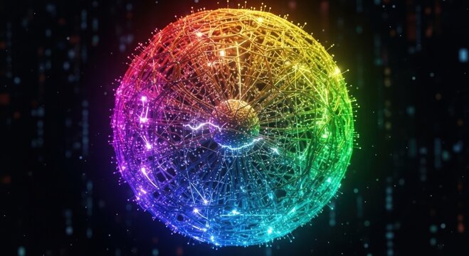 Abstract rainbow digital fingerprint with binary code background