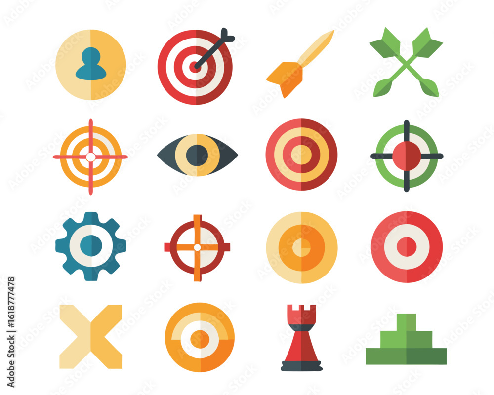 Poster comprehensive collection of graphic elements representing accuracy aiming and achieving objectives p