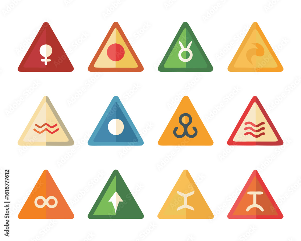Poster abstract elemental symbols representing earth air fire and water in a cohesive graphic design suitab