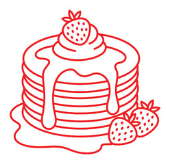 Stacked pancakes with strawberries and syrup illustration strawberry food