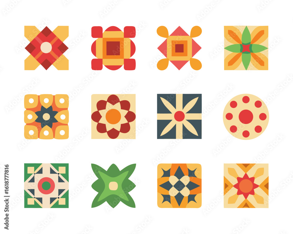 Poster abstract geometric pattern featuring a square circle and star in a vibrant cmyk color palette perfec