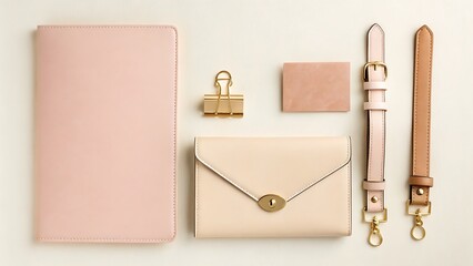 Pastel pink notebook cream envelope gold binder light pink strap tan strap image