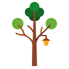Tree with brown branch with streetlight vector on white background.