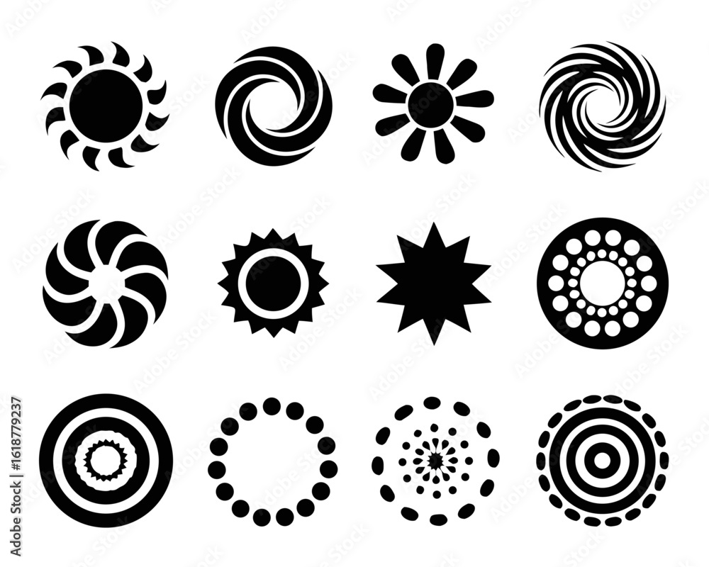Poster abstract circular frame design featuring a dotted spiral pattern with halftone dot accents in a mode