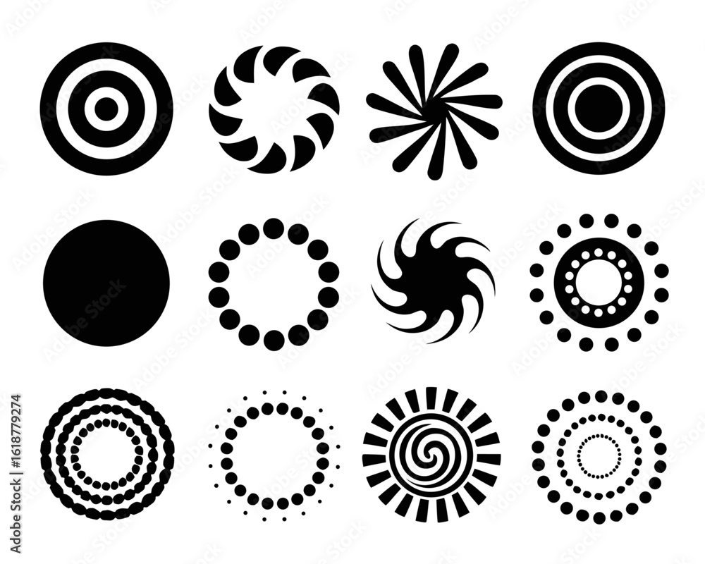Poster abstract circular frame with dotted spiral pattern and halftone dot accents in a modern design
