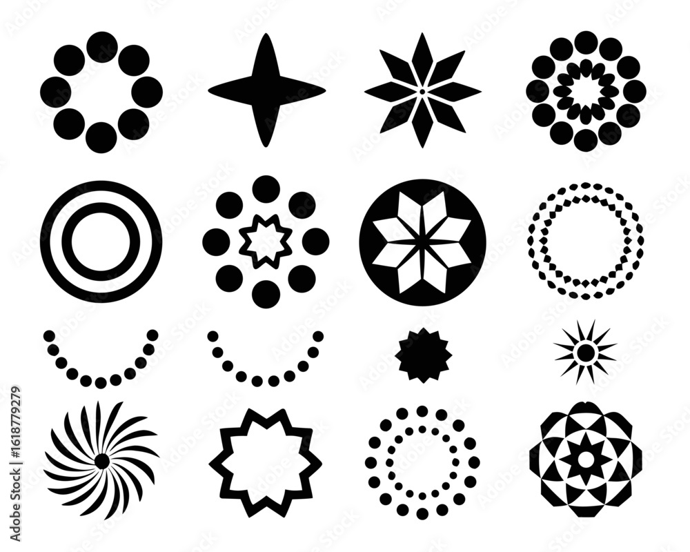 Poster modern circular frame design featuring a dotted spiral pattern with halftone dot accents in a vibran