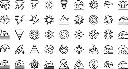 Dynamic weather icons capture storms, wind, waves, and natural forces for impactful design