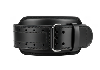 Black leather wrist cuff with silver buckle isolated on transparent background