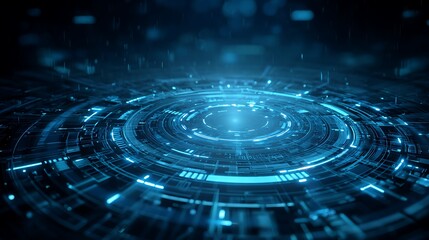 Fototapeta premium Abstract Glowing Blue Concentric Rings on Dark Technology Surface