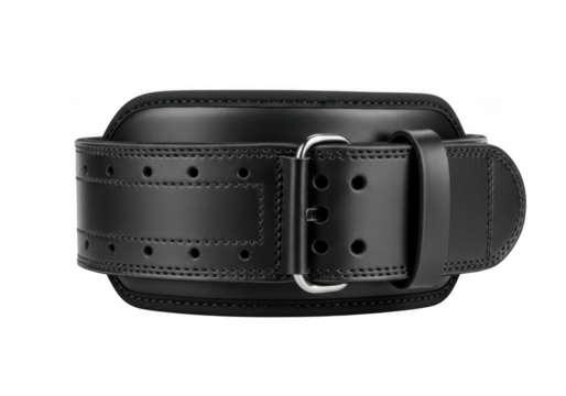 Black leather wrist cuff with silver buckle isolated on transparent background