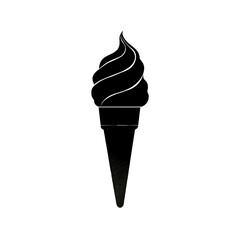 An illustration of a black ice cream cone with a swirled top.