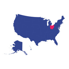 USA Map Highlighting Ohio State in Red