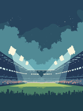 Cardiff &ndash; Millennium Stadium lit for evening match with city backdrop in turf green, floodlight white, charcoal gray, and sky navy