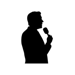 A silhouette of a person holding a microphone.