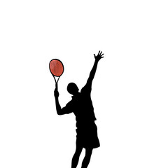 A tennis player silhouette in action, poised to serve.