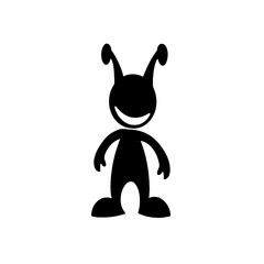 A cartoon alien creature silhouetted in black and white, standing proudly.