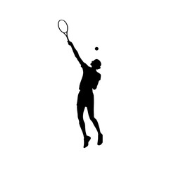 Tennis player silhouette ready to serve the ball.