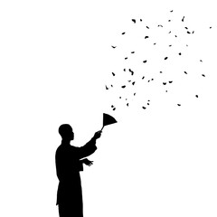 A person scattering confetti in the air.