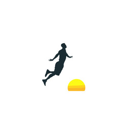 A Silhouette of a jumping athlete next to the sun.