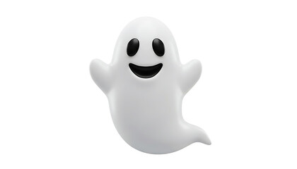 Friendly White Ghost With Happy Face Isolated on White Background
