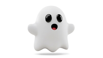 Adorable Cartoon Ghost with Surprised Expression Isolated on White Background.