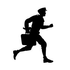 A running police officer with a briefcase silhouette.