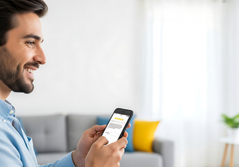 Man Reviews Stock Photos on Mobile Phone