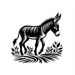 Fototapeta premium Black and White Stylized Zebra Illustration with Foliage.