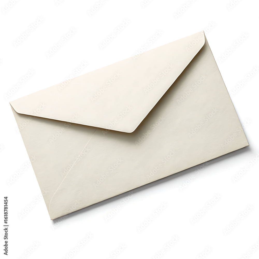 Poster a single cream colored envelope isolated on a white background with a triangular flap closed shut