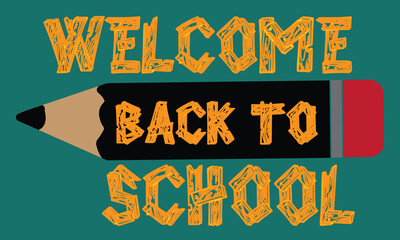  Welcome back to school. Back 2 School banner template. Education concept background. Flat style pencils make frame. Doodle element on blue backdrop. Greeting text for advertising, banners. eps10 1111
