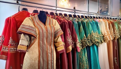 Display of Indian Women's Kurtis and Lehengas in Clothing Store Rack