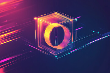 Simple hex cube logo with clean digital arcs and data network icon