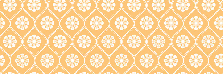 Seamless Indian Floral Pattern with Stylized Motifs in Teardrop Shapes and Warm Golden Tones