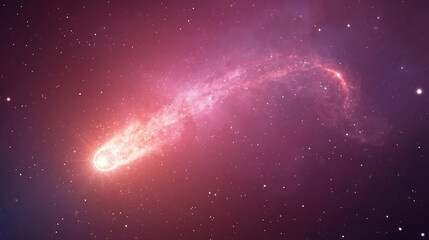 Obraz premium A vivid comet illuminates a dreamy cosmic sky, blending soft pink, orange, and purple hues. The deep space background features subtle bokeh stars, creating an ethereal, fantasy-like atmosphere with hi