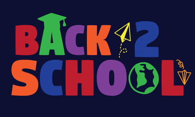 Back to school sign icon. Back 2 school symbol. Back 2 School with a lettering educational pattern. Pencils, notepads, books, a globe, an apple, a calculator, scissors and more.