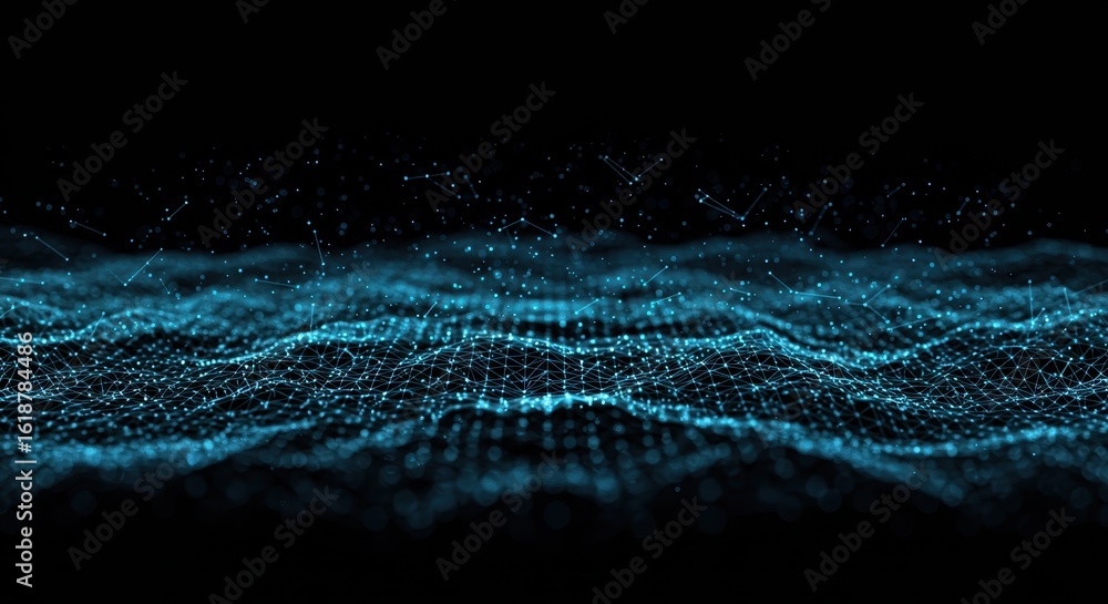 Aufkleber intricate digital network with a constellation of turquoise nodes and threads