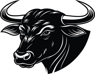 bold buffalo head silhouette with horns in strong wildlife vector illustration