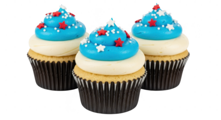 Patriotic cupcakes with blue frosting isolated on transparent background