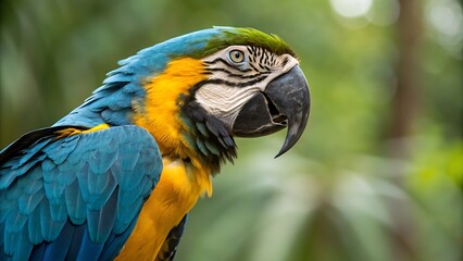 Fototapeta premium Vibrant blue yellow green macaw bird image