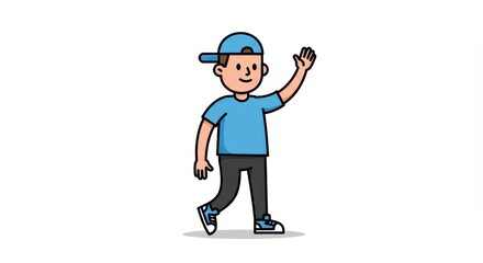 Animated character illustration of a boy waving with a friendly greeting