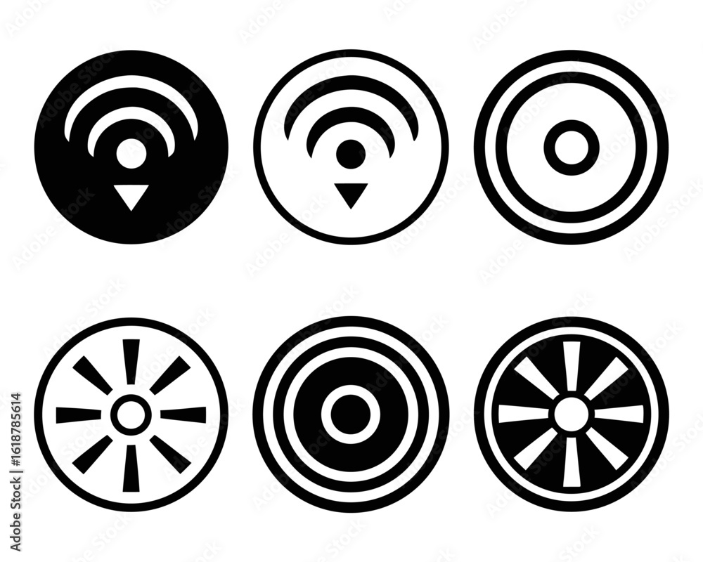 Poster simple monochrome circular symbol representing near field communication technology presented in a cl
