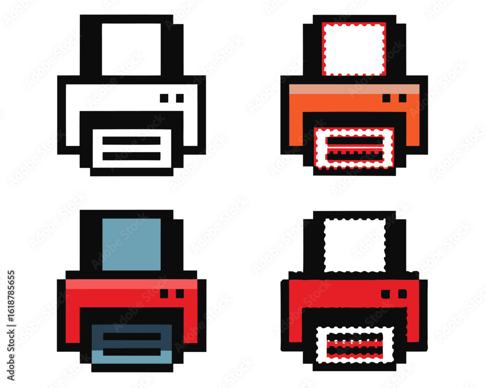 Poster clean and minimalist line art icon depicting a modern printer device with simple geometric shapes an